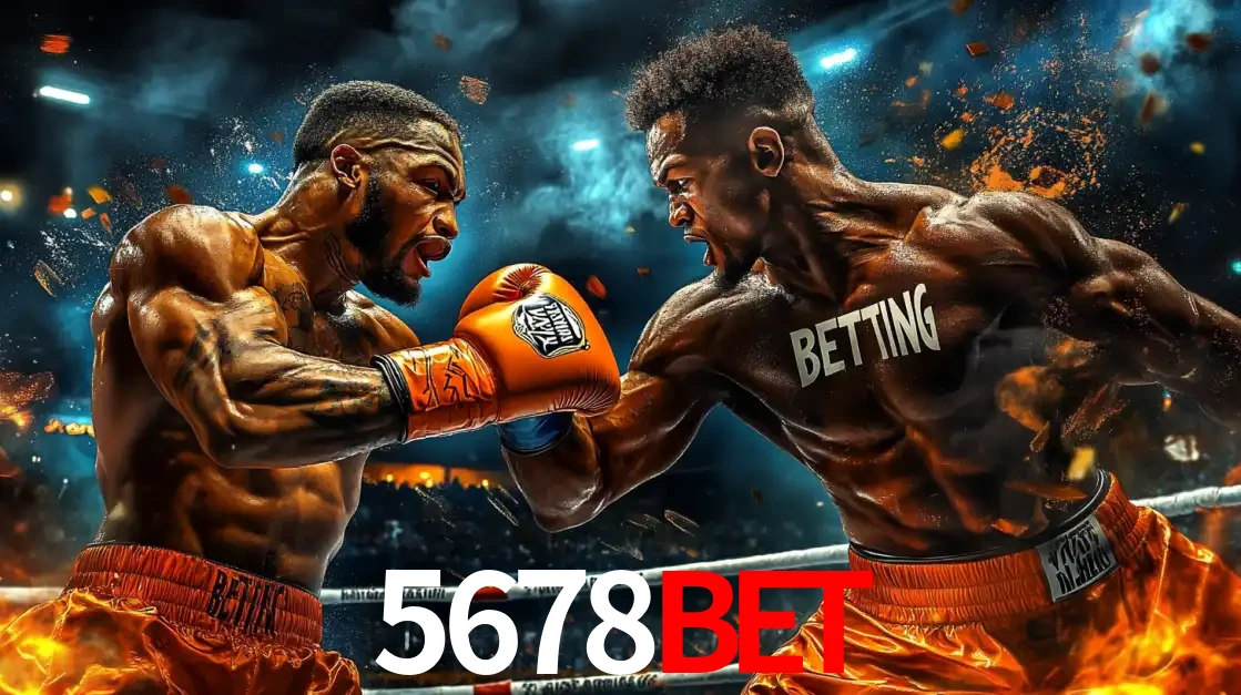 Dois boxeadores em uma luta intensa e explosiva, representando a adrenalina e as oportunidades de apostas em esportes de combate disponíveis na plataforma 5678BET.