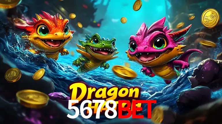 Arte promocional do jogo Dragon Hatch com três adoráveis dragões bebês nadando entre moedas de ouro, um dos slots mais divertidos para jogar no cassino 5678BET.
