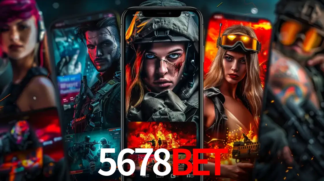 Montagem de telas de celular mostrando diversos personagens, masculinos e femininos, de um jogo de tiro, ilustrando a diversidade de equipes de e-sports para apostar no 5678BET.