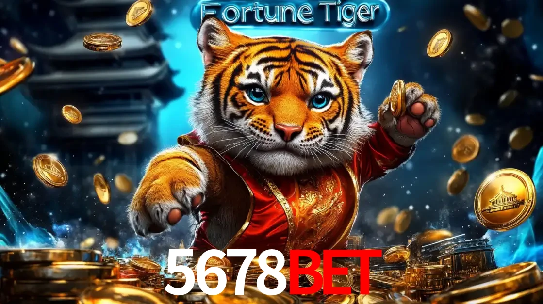 Imagem promocional do jogo de slot Fortune Tiger, com um tigre majestoso em traje tradicional cercado por uma fortuna em moedas de ouro, disponível agora no cassino 5678BET.